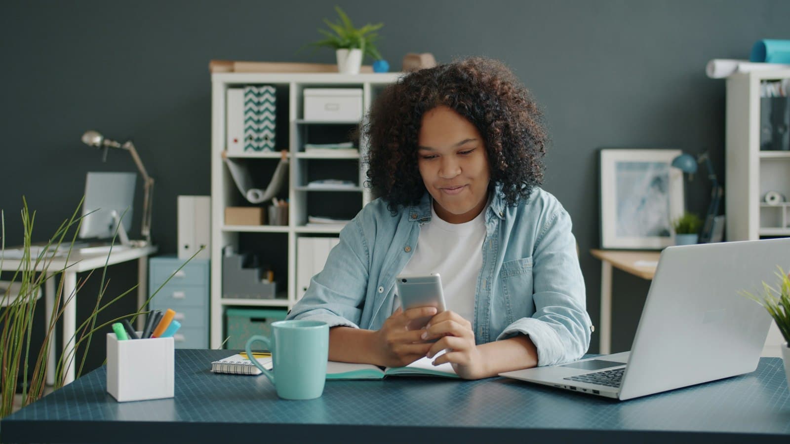 Office manager ordering from her phone
