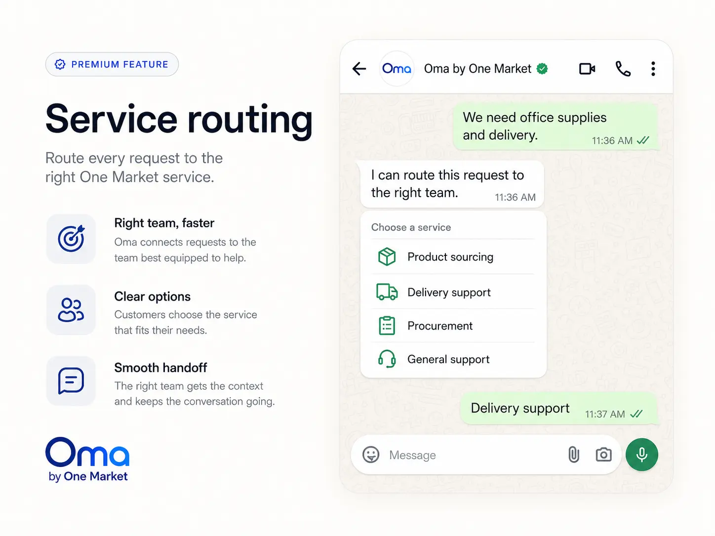 Oma service routing feature visual