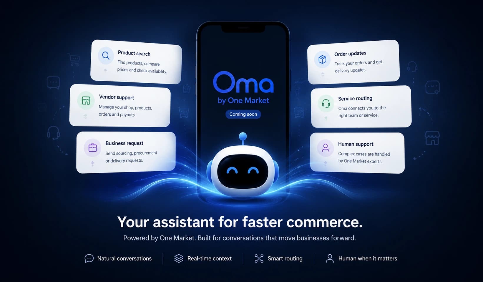 Oma product reveal hero visual